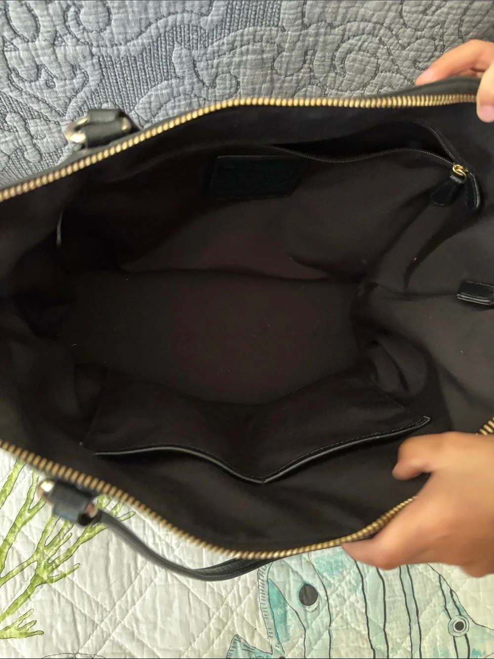 Coach Black Leather Tote/Diaper Bag with Gold-Tone Logo